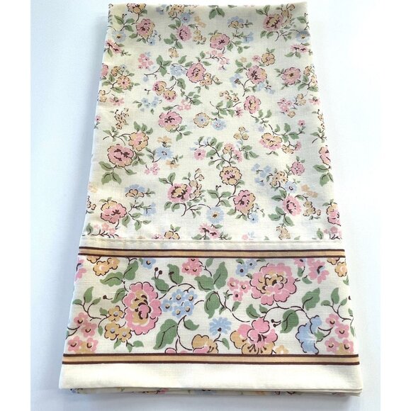Vintage 1980s pillowcase, beige, pink pastel floral, single pillow sham - Picture 1 of 8